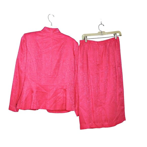 Adrianna Papell Suit Set Womens 10 Hot Pink Brocade Silk Blend Skirt Blazer 2 Pc - Picture 2 of 12